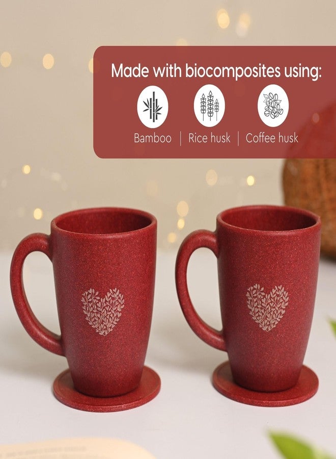 Eha Earth-Friendly Valentine Gifts for Couple | Gift for Girlfriend and Boyfriend | Love Gift Set of 2 | 300 ml | Made with Rice Husk and Coffee Husk Biocomposite | Coral - Image 3